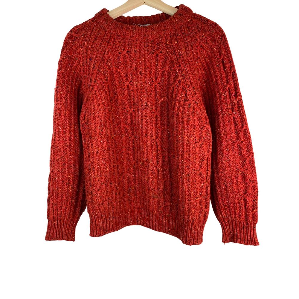 Cape Isle Knitters Size M Chunky Cable Knit Red Wool Blend Pullover Sweater *